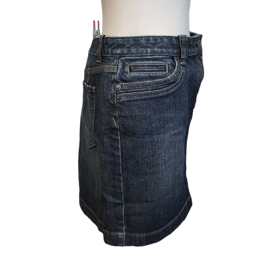 Loft Dark Wash Five Pocket Y2K Denim Mini Skirt - Picture 5 of 10